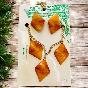 Woodcraft By Frink Real Aspen Jewelry Necklace Earring Bracelet Set Vintage